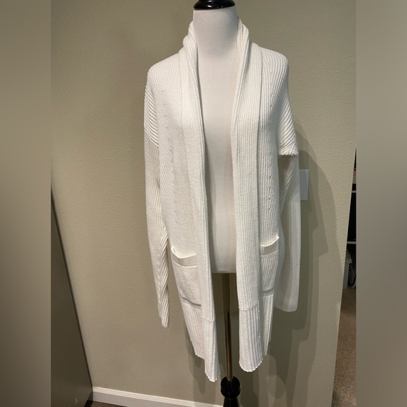 Dockers Long Cardigan Sweater, Relaxed Fit Cotton rib open cardigan White M - Picture 5 of 10